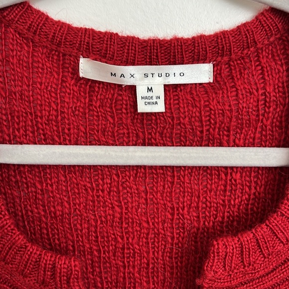 MAX STUDIO Red Alpaca Wool Blend Cardigan with Leather Belt Closure Size M - Picture 3 of 5